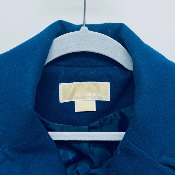 Michael Kors Wool Blend Double Breasted Pea Coat Women's Gold Button Blue Size L - Picture 4 of 13